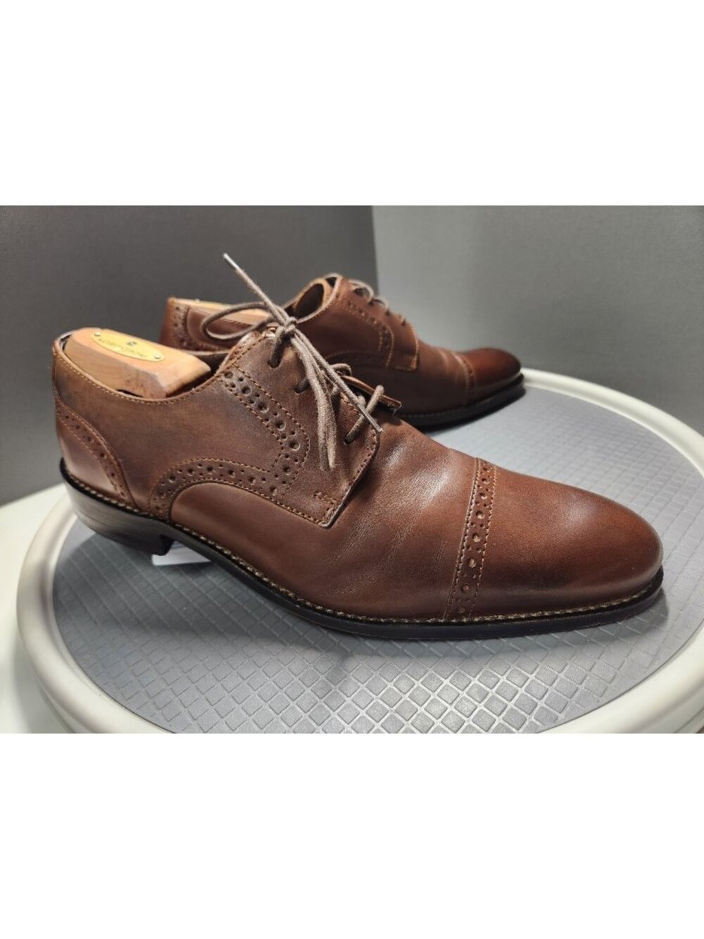 Stacy Adams Mens Size 10.5 MEDIUM Prescott 24858 Cognac Leather Cap Toe Oxford